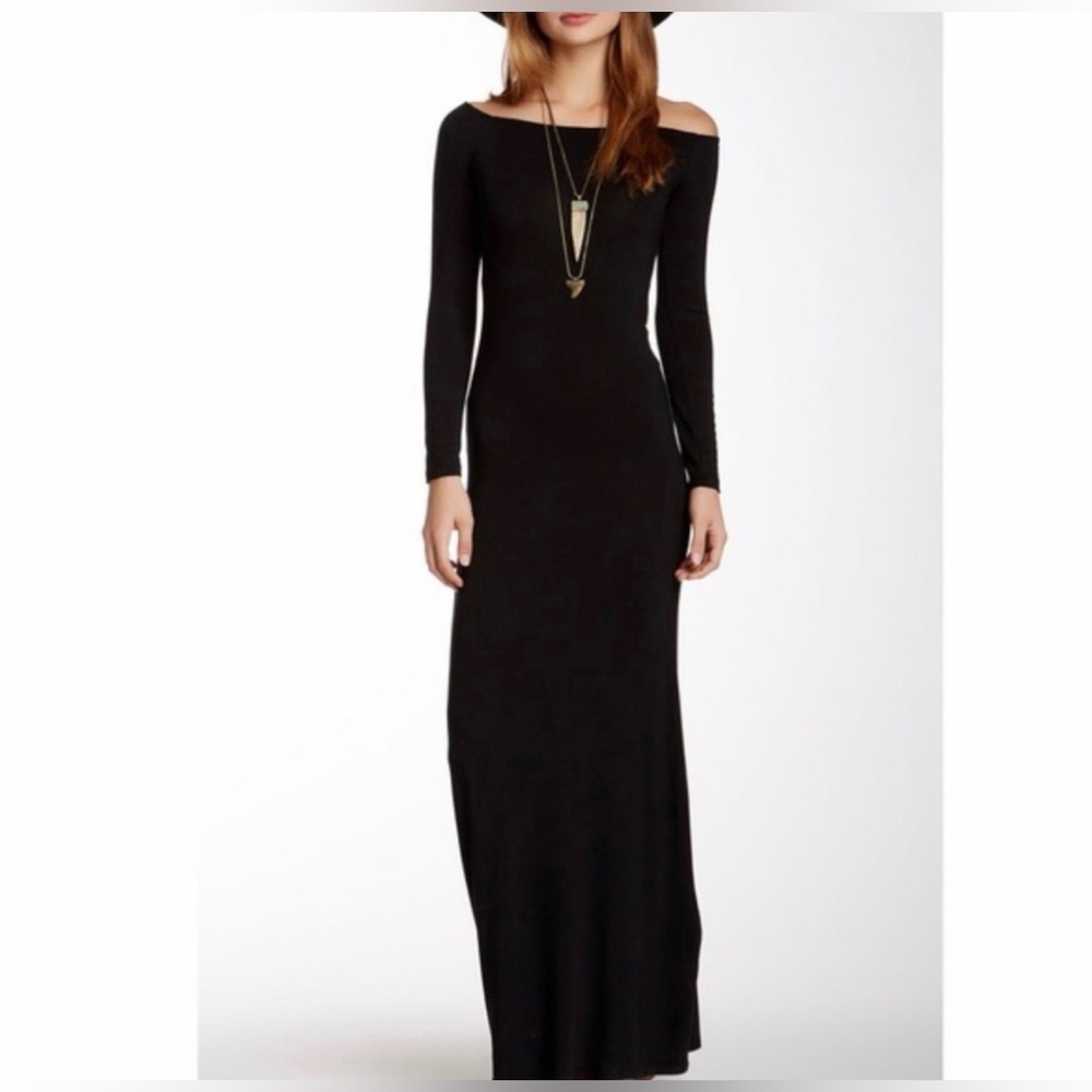 Like New American Twist Black Off Shoulder Long Sleeve Bodycon Maxi Dress Size L